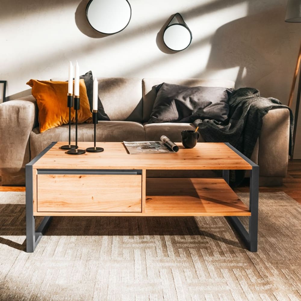 Table basse avec tiroir l100 cm - décor bois clair - Maisons du Monde