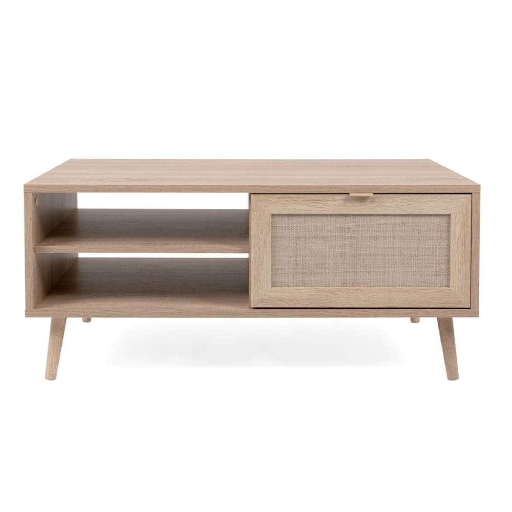 Mesa de centro 2 estantes 100 cm - impresión efecto ratán