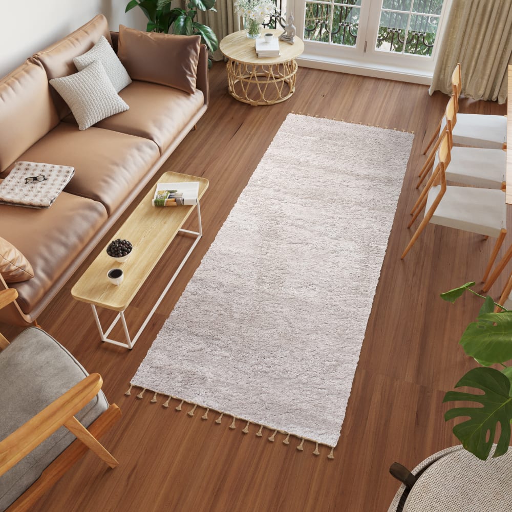 Alfombra de pasillo gris claro borlas shaggy 70 x 350 cm - Maisons du Monde