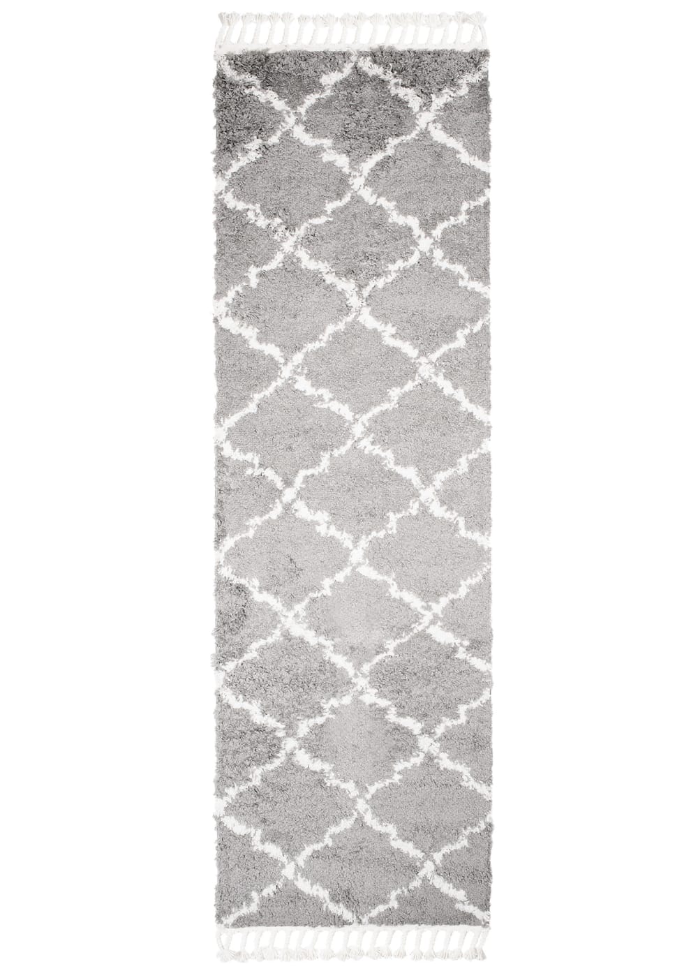 Alfombra de pasillo gris oscuro crema marroquí flecos 100x160