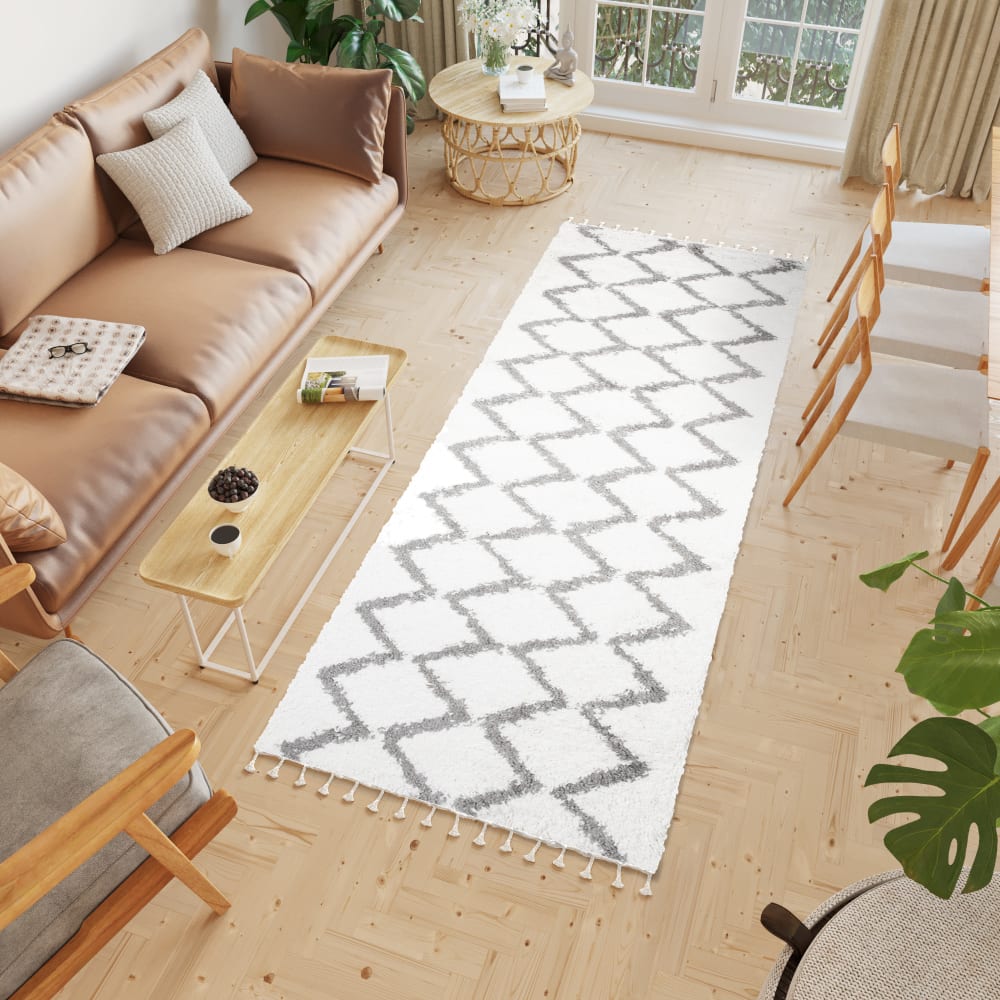 Alfombra de pasillo crema gris oscuro zigzag flecos 100x160 - Maisons du Monde