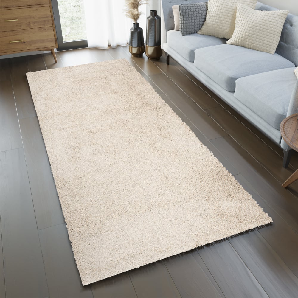Alfombra de pasillo dormitorio beige claro shaggy 70 x 500 cm - Maisons du Monde