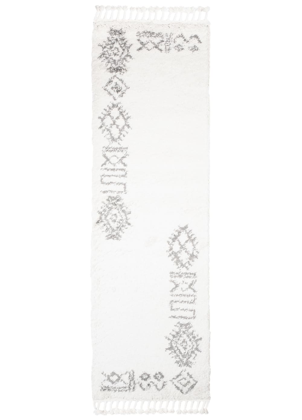 Alfombra de pasillo crema gris oscuro étnico flecos 100x160