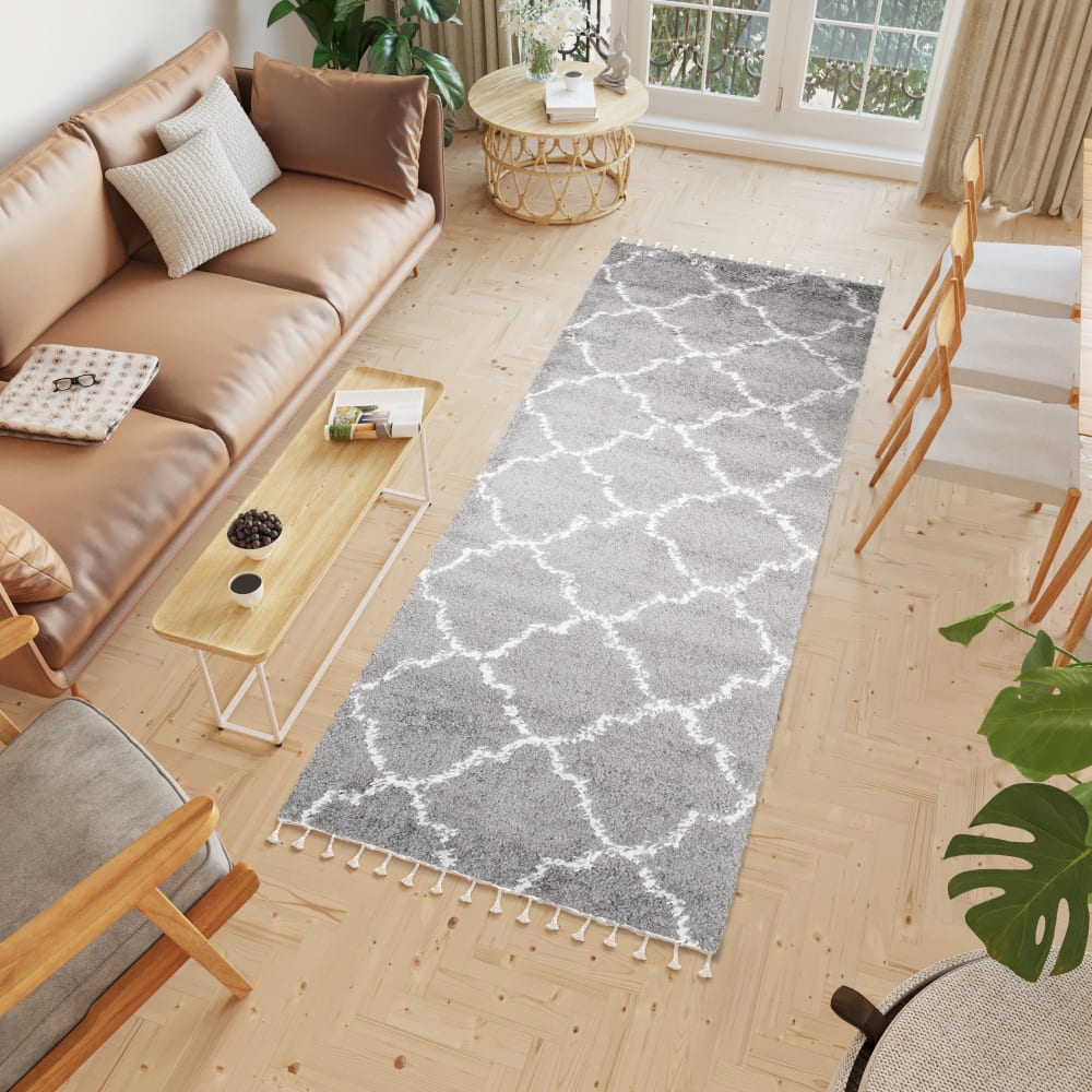 Alfombra de pasillo gris crema trébol marroquí flecos 100x150 - Maisons du Monde