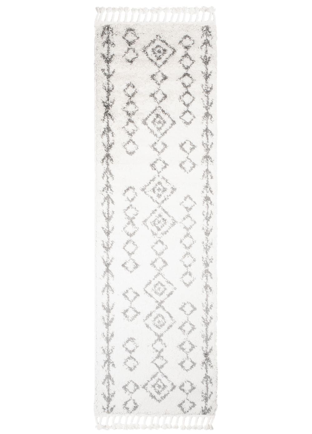 Alfombra de pasillo crema gris étnico azteca flecos 100x150