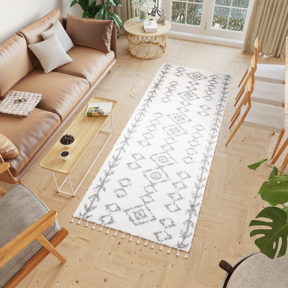 Alfombra de pasillo crema gris étnico azteca flecos 100x150 - Maisons du Monde