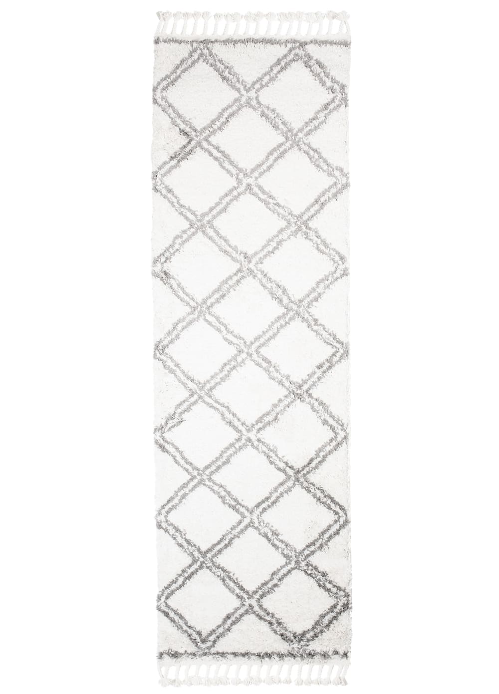 Alfombra de pasillo crema gris oscuro cuadros flecos 100x250