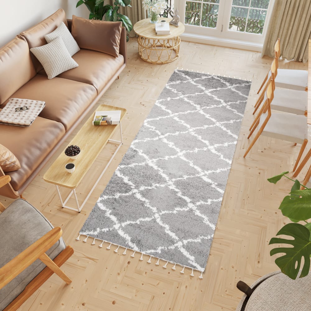 Alfombra de pasillo gris oscuro crema marroquí flecos 100x300 - Maisons du Monde