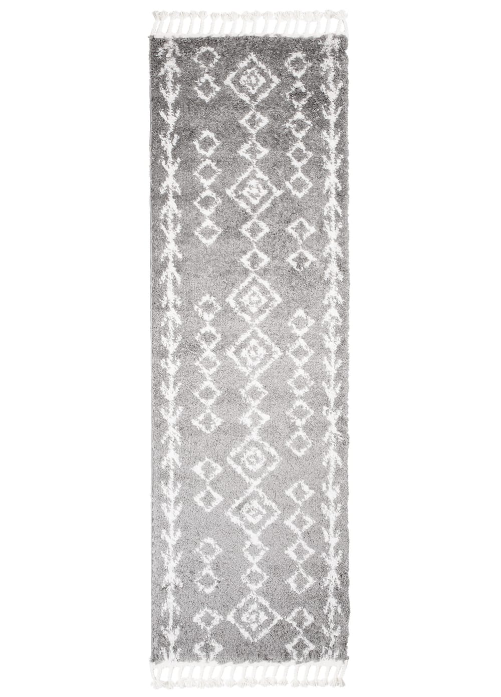 Alfombra de pasillo gris crema étnico azteca flecos 100x160