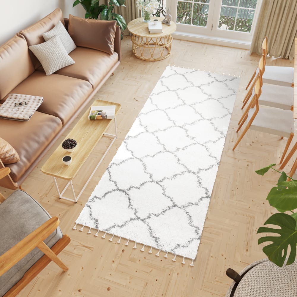 Alfombra de pasillo crema gris trébol marroquí flecos 100x400 - Maisons du Monde