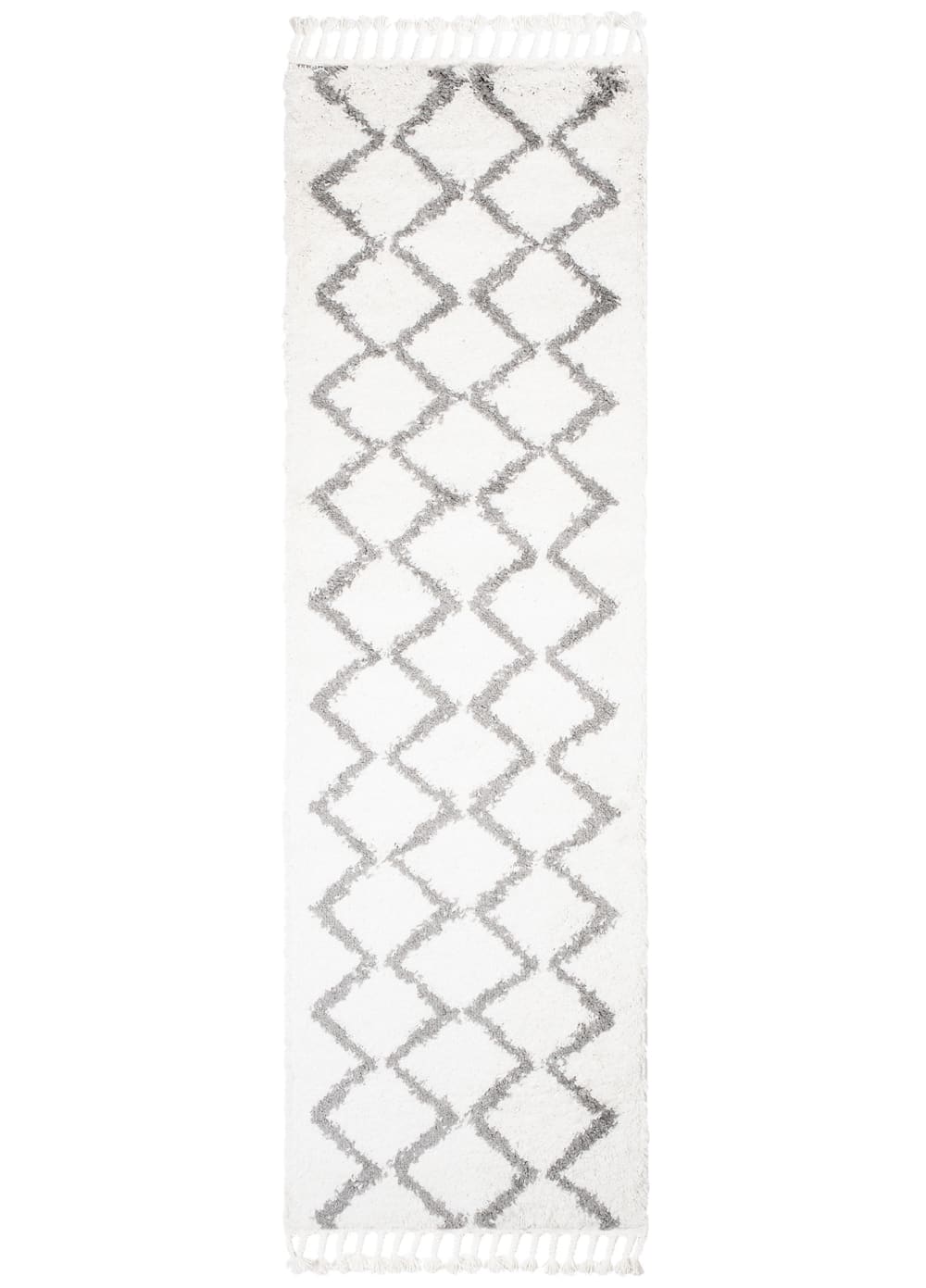 Alfombra de pasillo crema gris oscuro zigzag flecos 100x250
