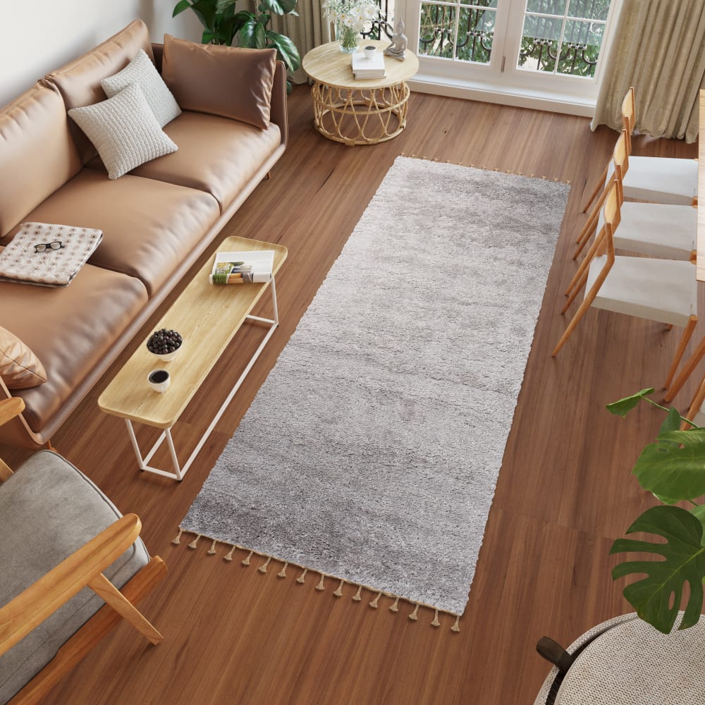 Alfombra de pasillo dormitorio gris borlas shaggy 100 x 400 - Maisons du Monde