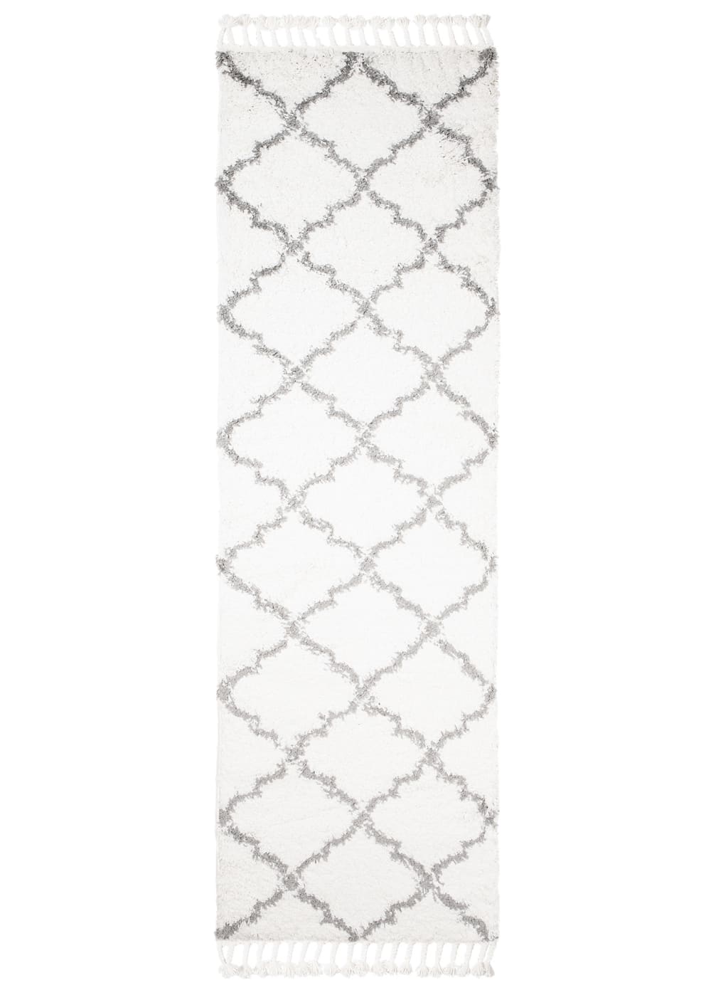 Alfombra de pasillo crema gris oscuro marroquí flecos 100x300