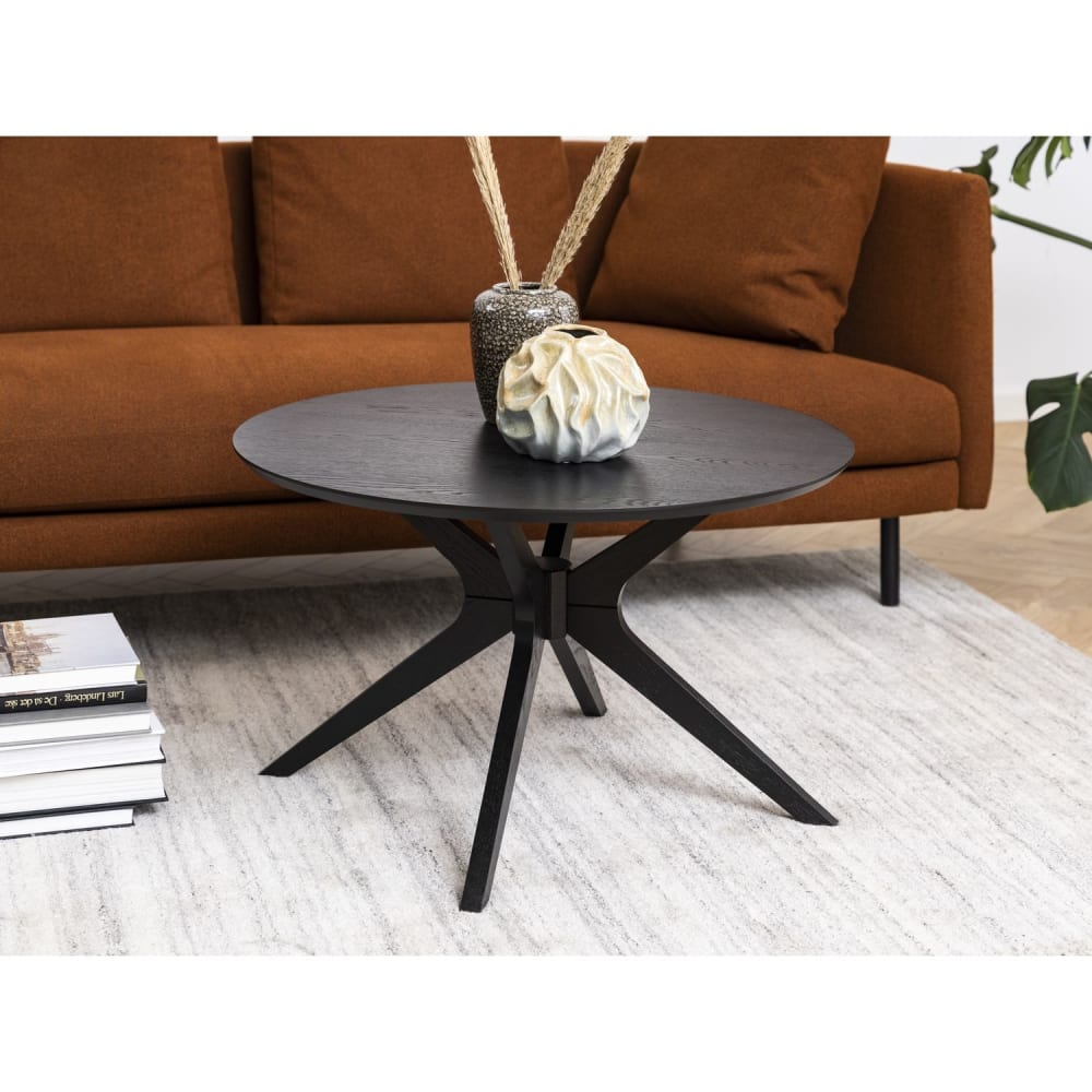 Table basse ronde avec structure en bois noir - Maisons du Monde