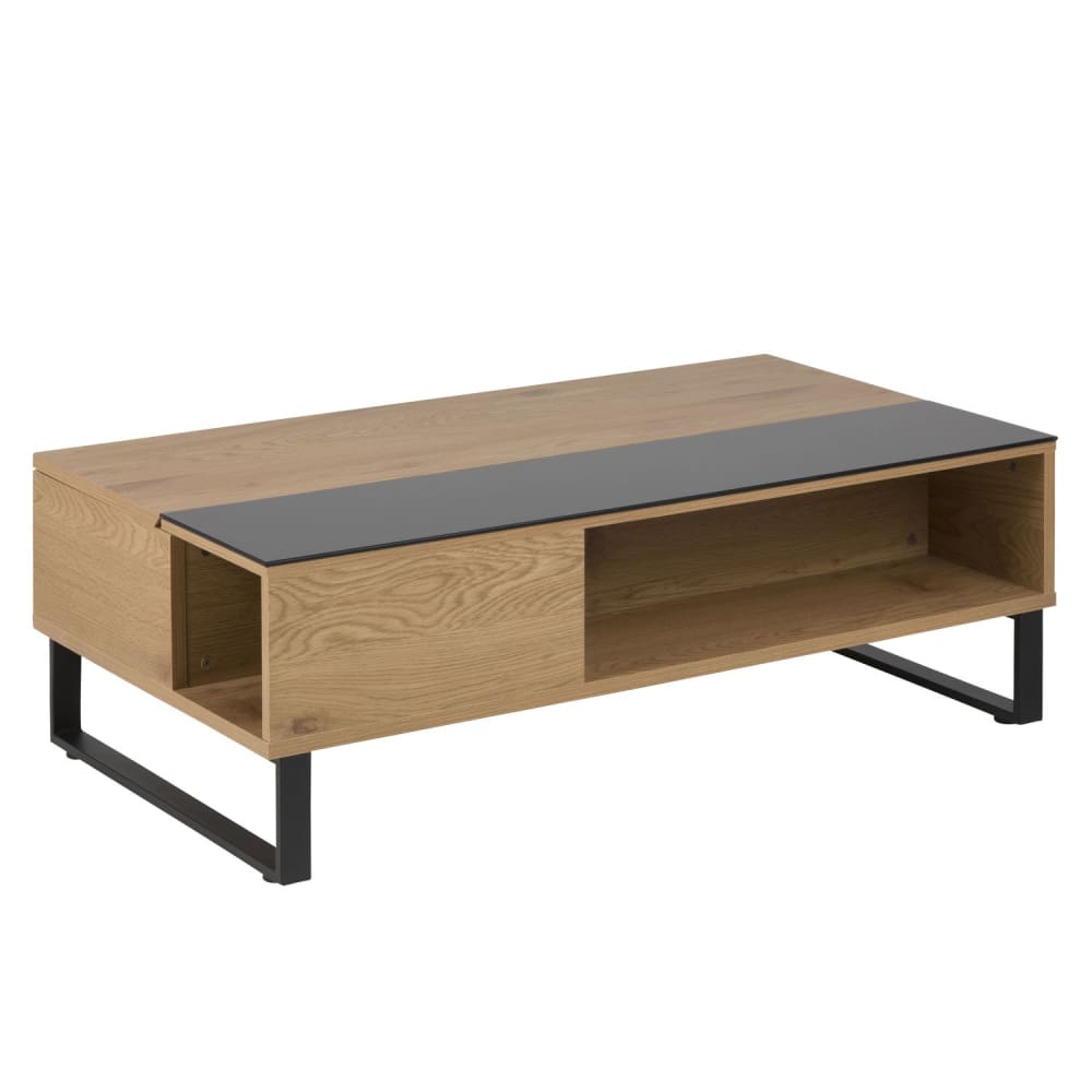 Toilinux Table basse avec plateau relevable et rangement intégré noir style contemporain Noir Verre - 110x35x60cm