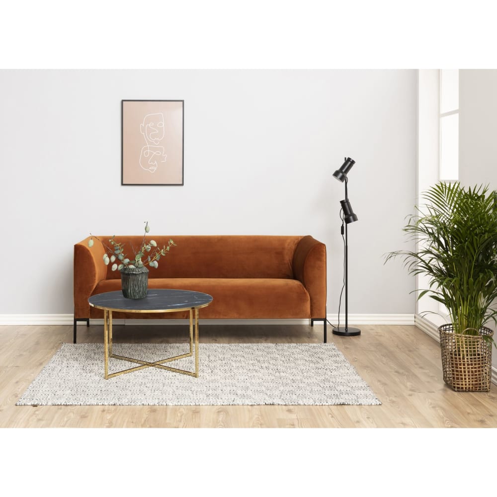 Table basse ronde effet marbre en verre et métal noir - Maisons du Monde