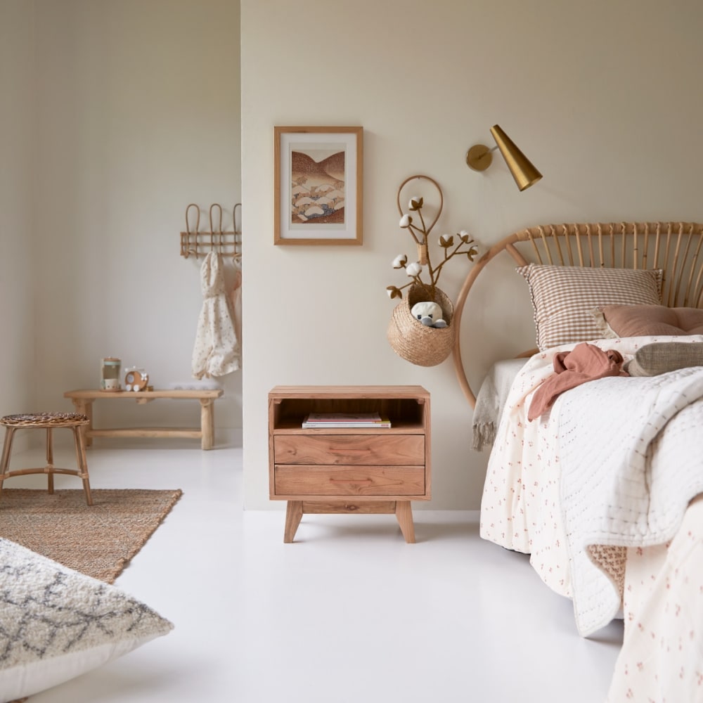 Tikamoon Kinder-Nachttisch aus massiver Akazie style modern BEIGE HOLZ Baby