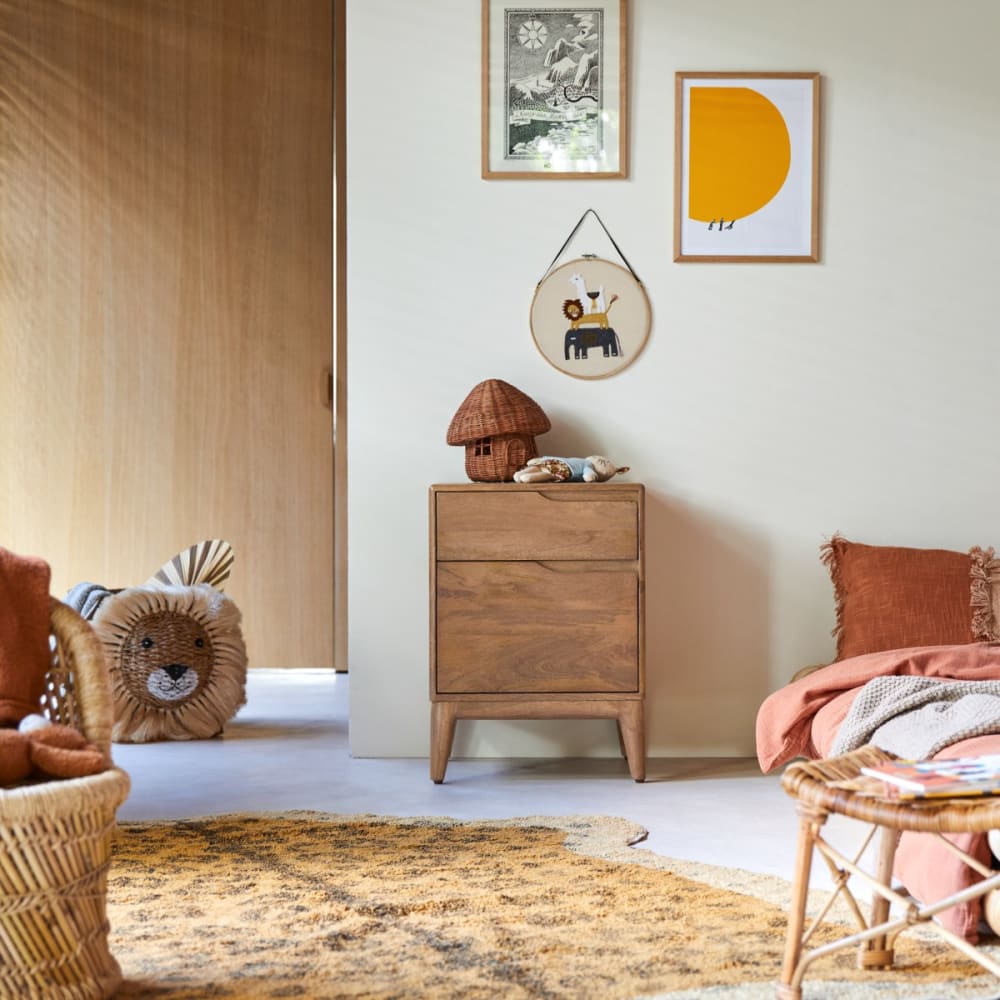 Tikamoon Kindernachttisch aus massivem Mangoholz style exotic Braun Baby