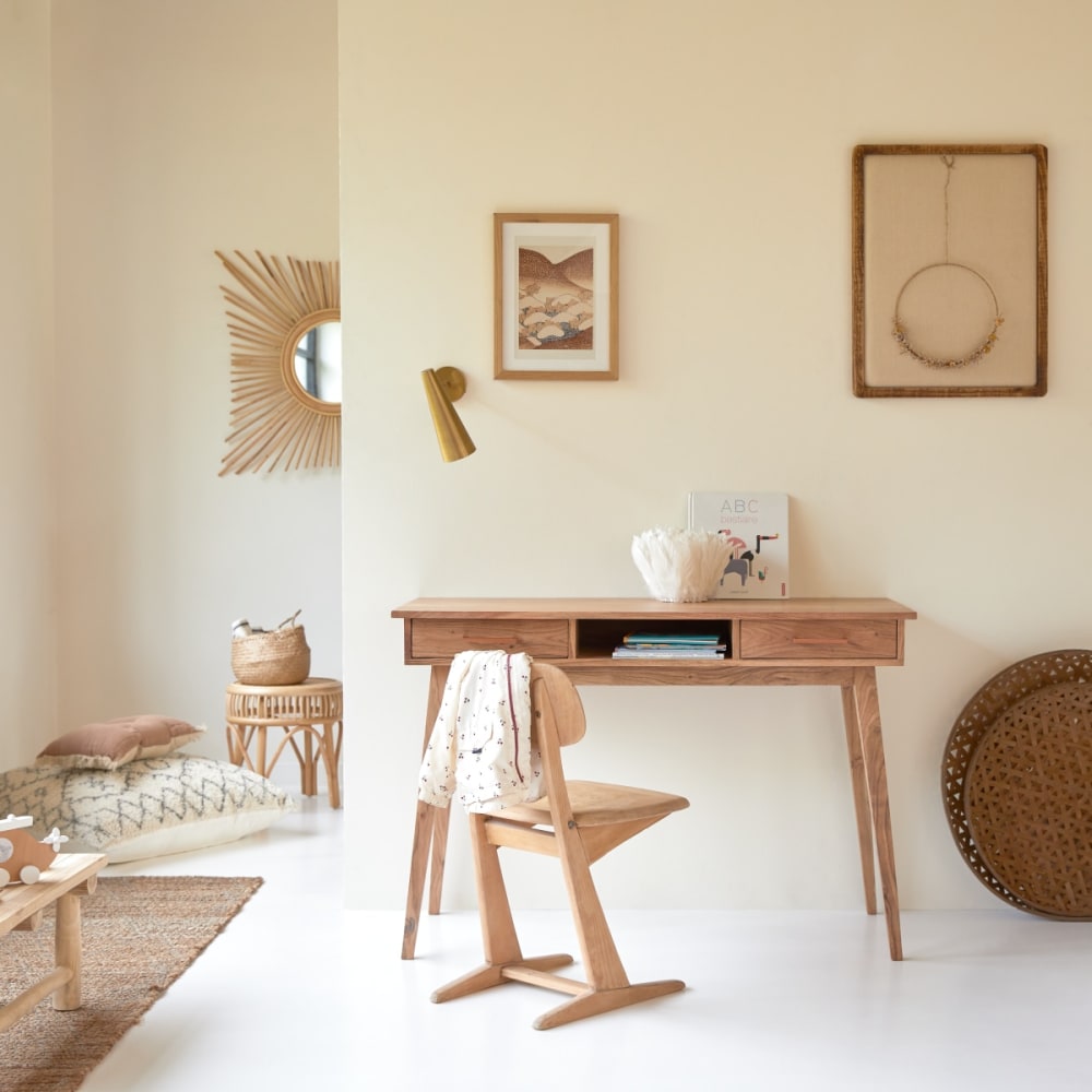 Tikamoon Kinder-Schreibtisch aus massiver Akazie style modern BEIGE HOLZ Kinder
