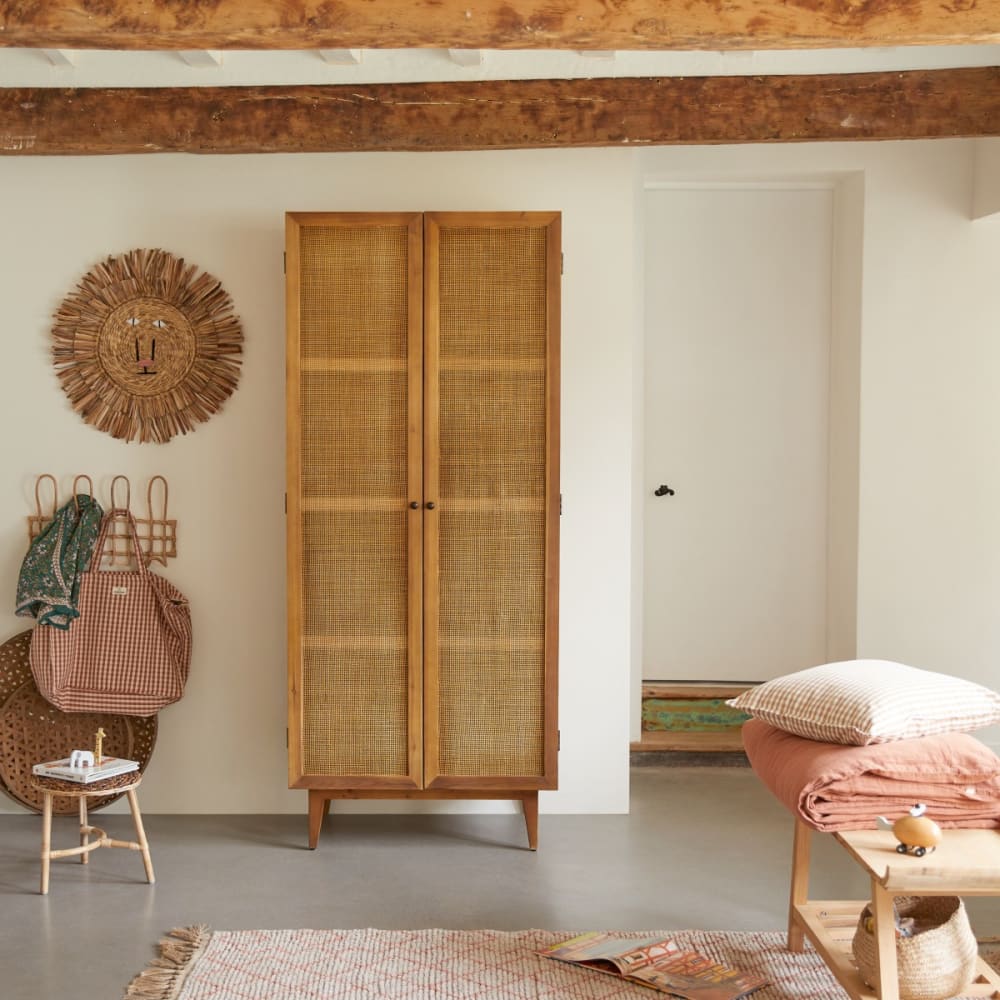 Tikamoon Kinderschrank aus Pinie und Rattangeflecht style exotic BEIGE HOLZ Kinder