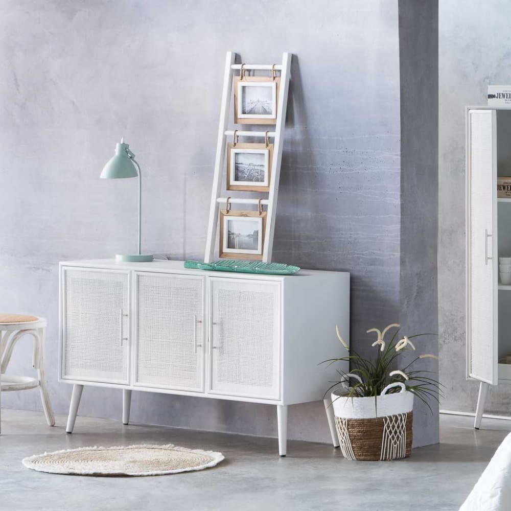 Aparador de madera y rejilla blanco 120x41.5x71 - Maisons du Monde