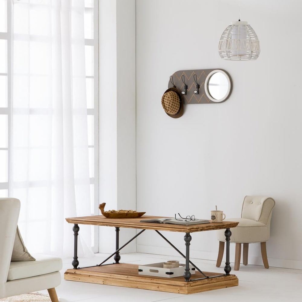 Percha con espejo de madera y metal gris 60x5x30 - Maisons du Monde