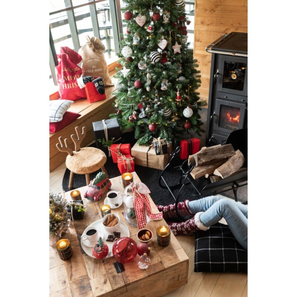 Boule de Noël avec ligne pailletées en verre rouge D15cm - Maisons du Monde