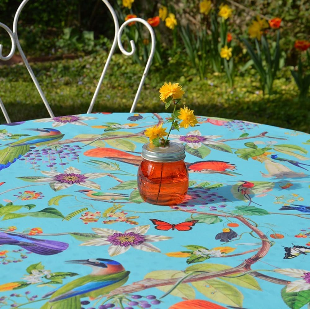 Nappe enduite coton turquoise carrée 120 x 120 cm