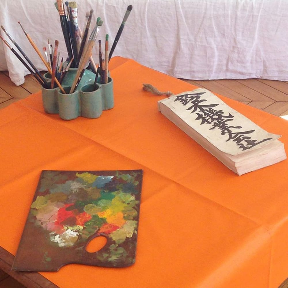 Nappe enduite coton orange carrée 120 x 120 cm