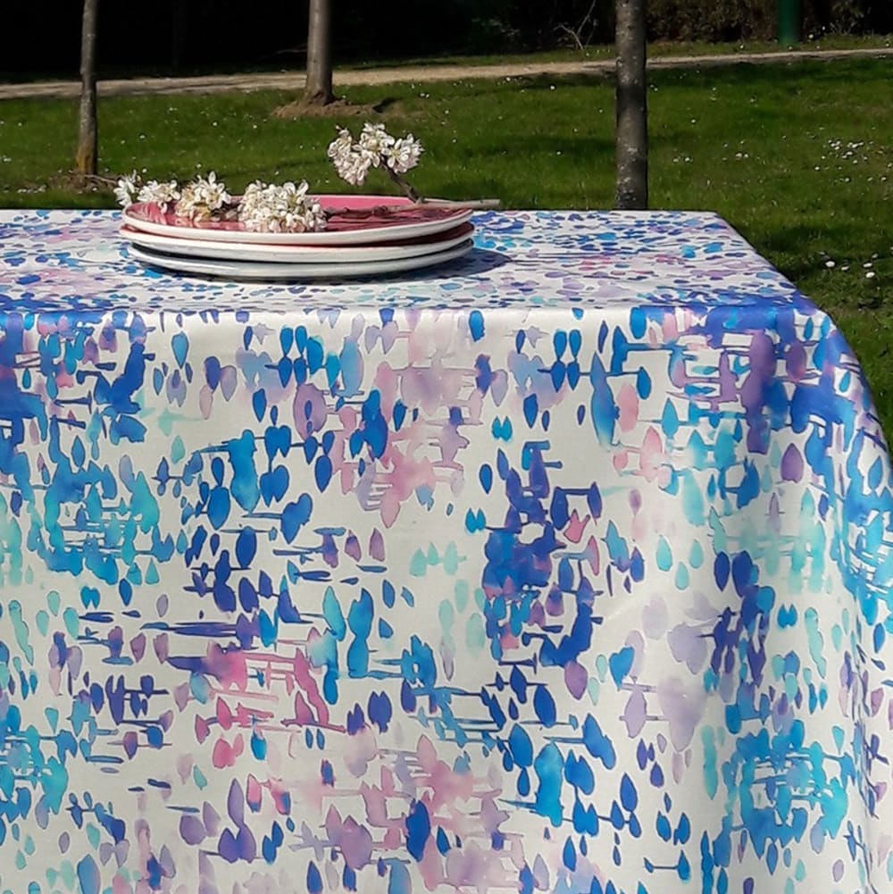 Nappe enduite coton turquoise carrée 120 x 120 cm