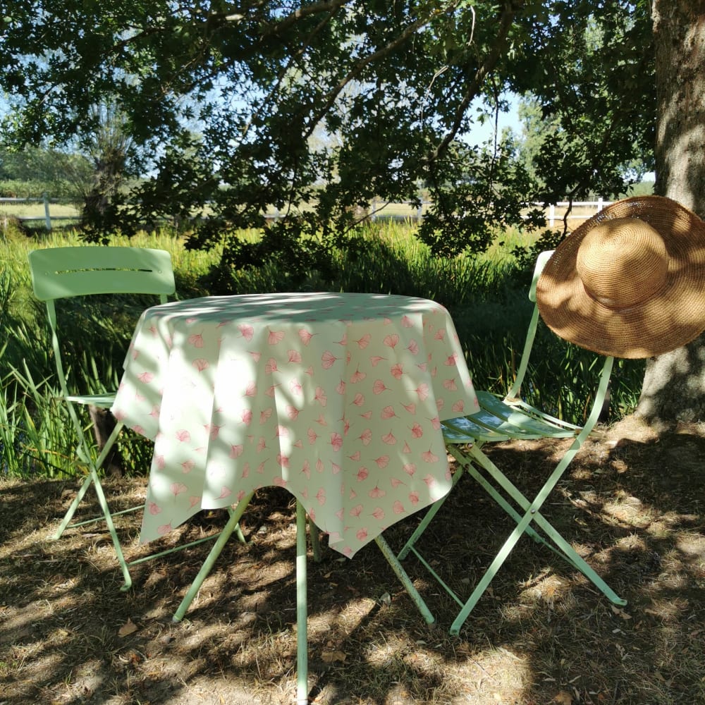 Tovaglia rotonda o ovale antimacchia ginkgo pistacchio - Modello Country - Rosa - Öko-Tex Zertifikat - Cotone
