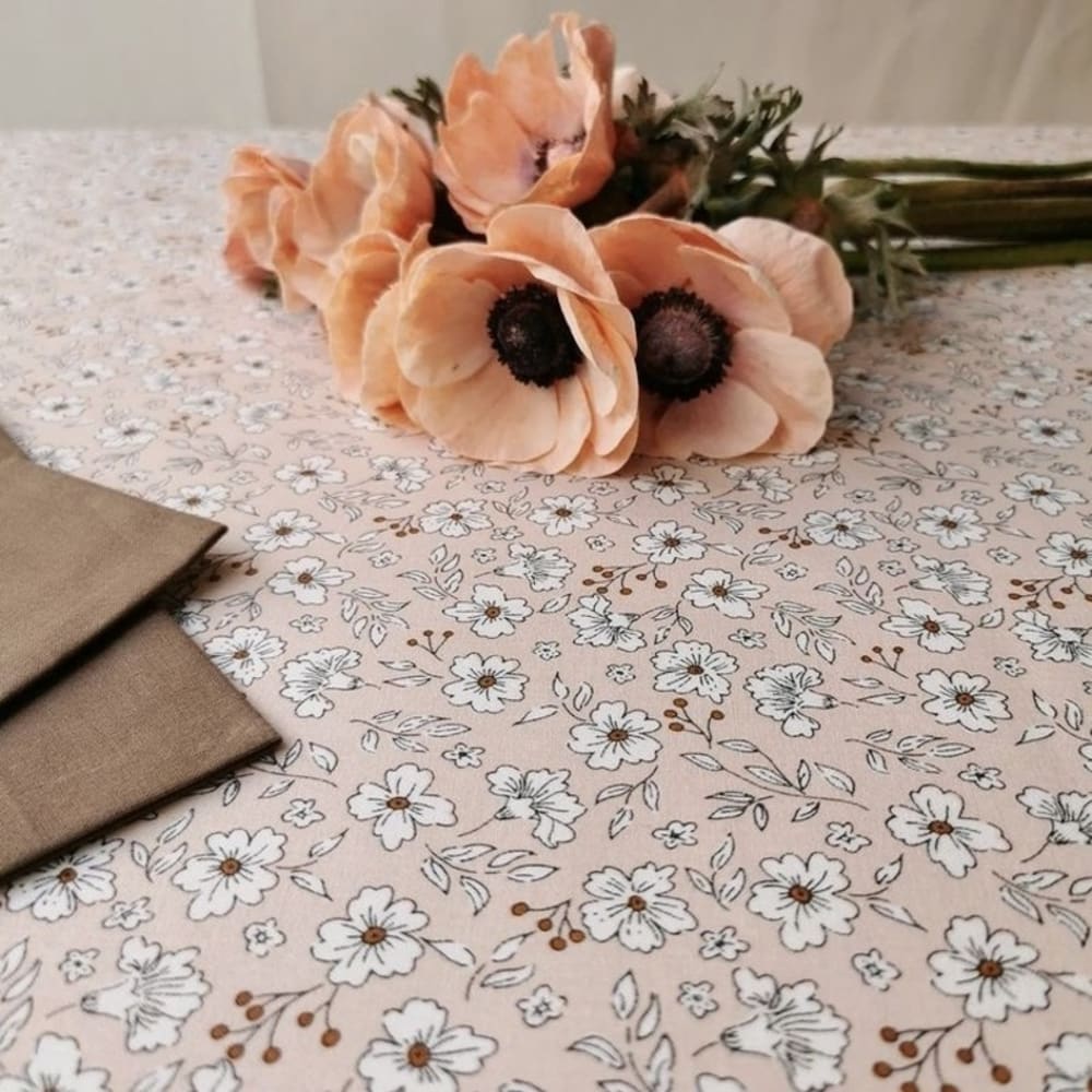 Nappe enduite coton rose carrée 120 x 120 cm