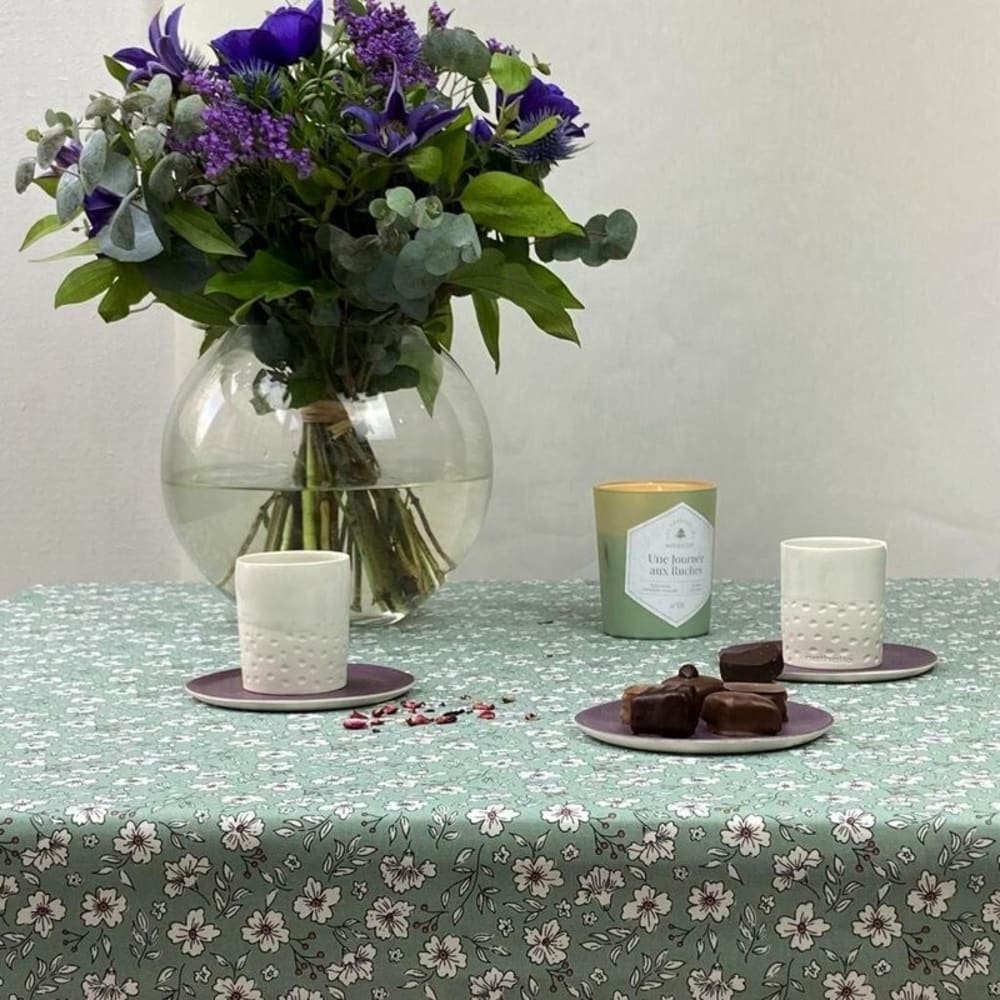 Nappe enduite coton verte carrée 120 x 120 cm