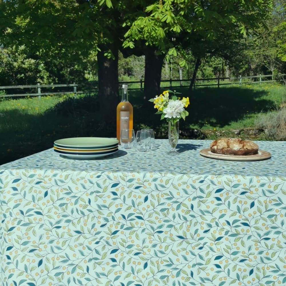 Nappe enduite coton verte carrée 120 x 120 cm