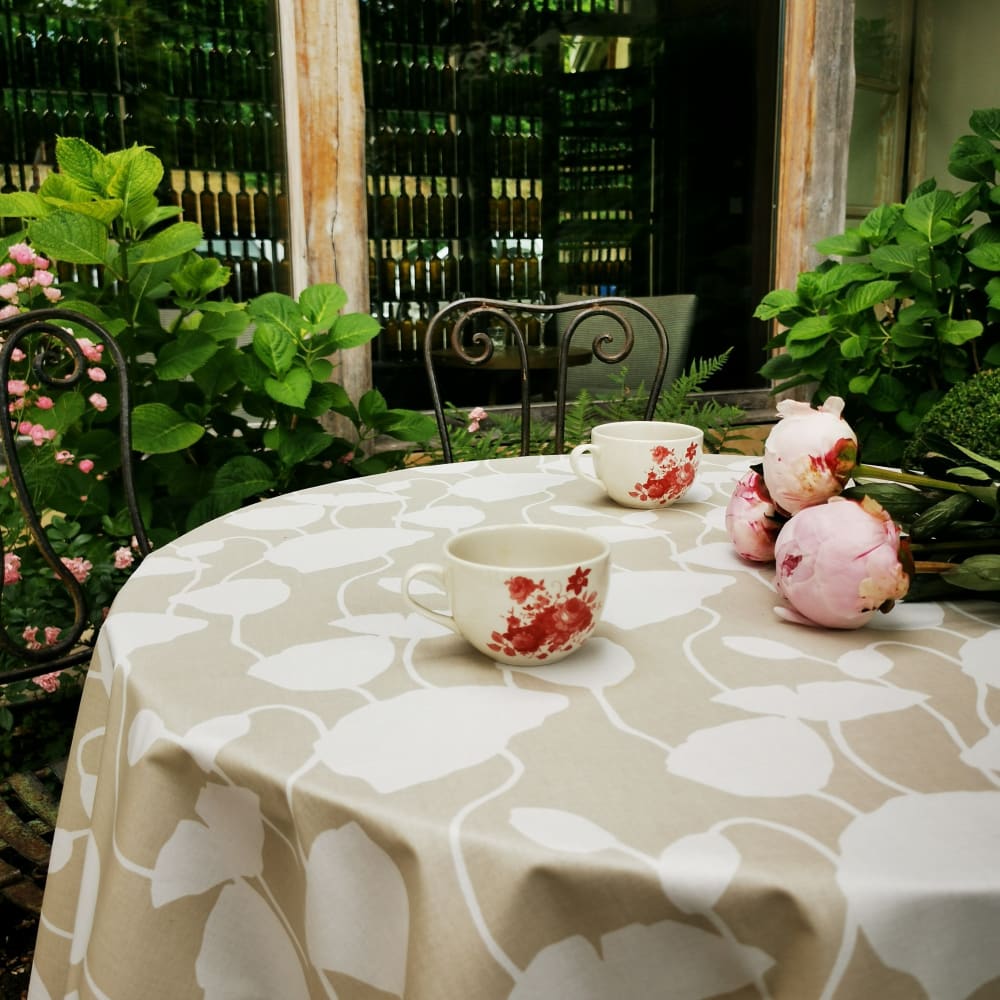 Nappe enduite coton beige carrée 120 x 120 cm