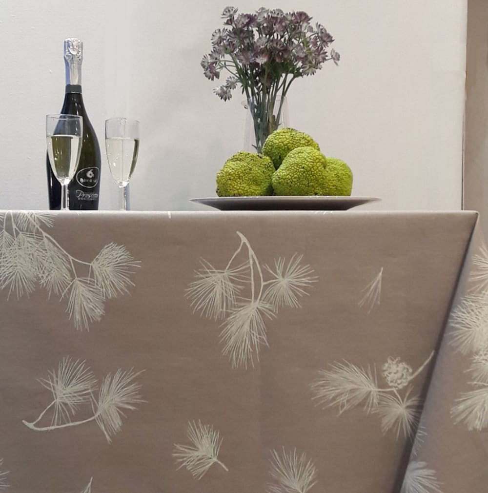 Nappe enduite coton beige carrée 120 x 120 cm
