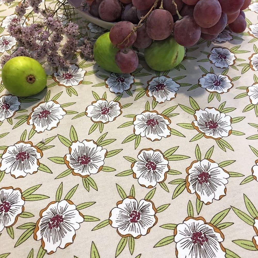 Nappe enduite coton beige carrée 120 x 120 cm