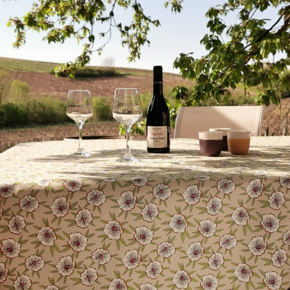 Nappe enduite coton beige carrée 120 x 120 cm - Maisons du Monde
