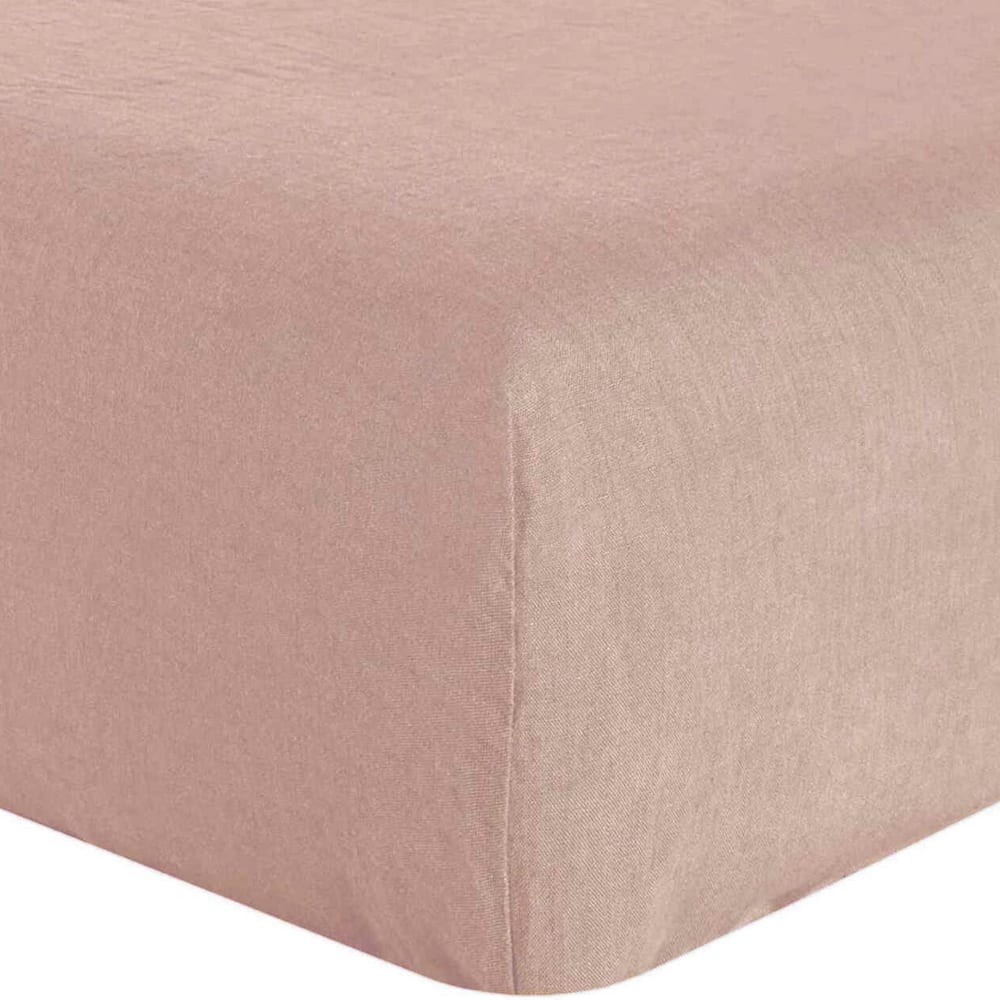 Drap housse lin lavé rose 140x190 cm