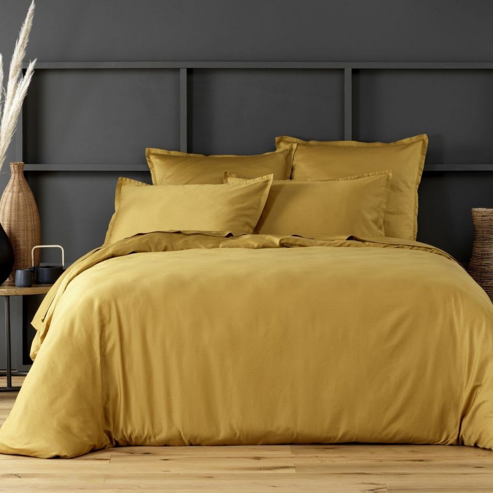 Housse de couette satin de coton jaune 220x240 cm