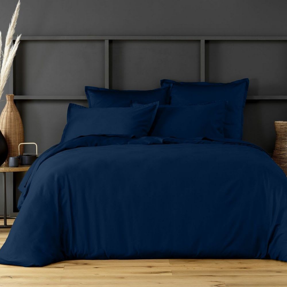 Housse de couette satin de coton bleu 240x260 cm