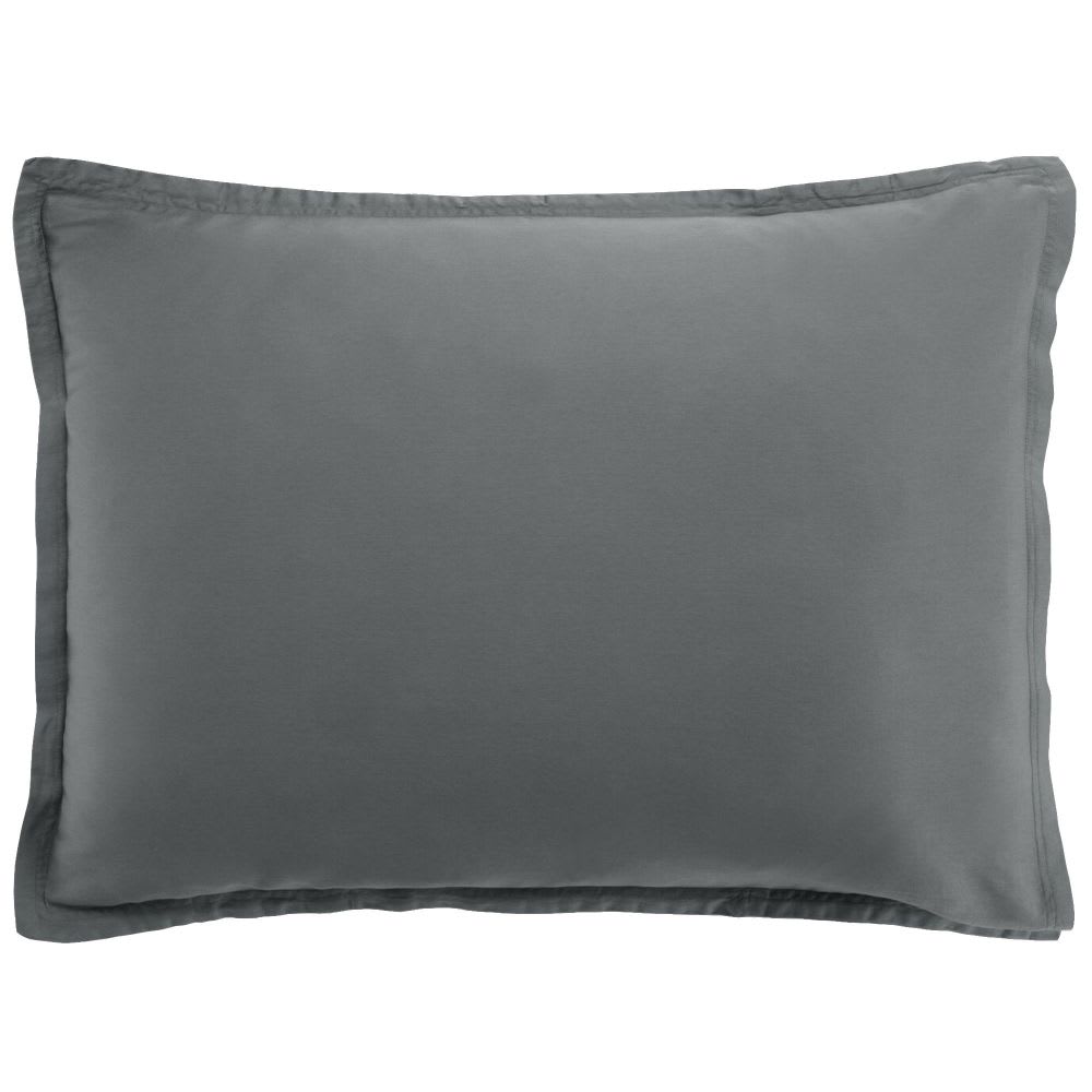 Taie d'oreiller rectangle satin de coton gris foncé 50x70 cm