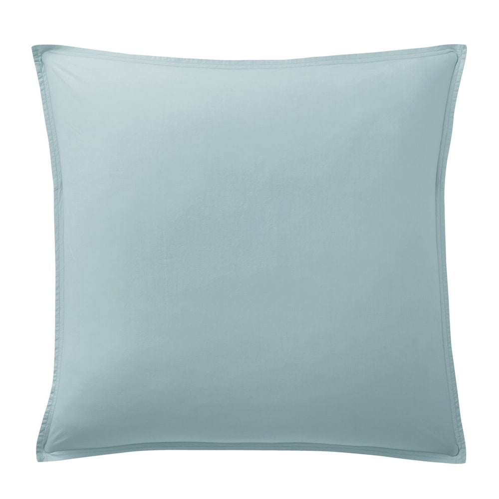 Taie d'oreiller percale de coton lavé bleu lagon 65x65 cm