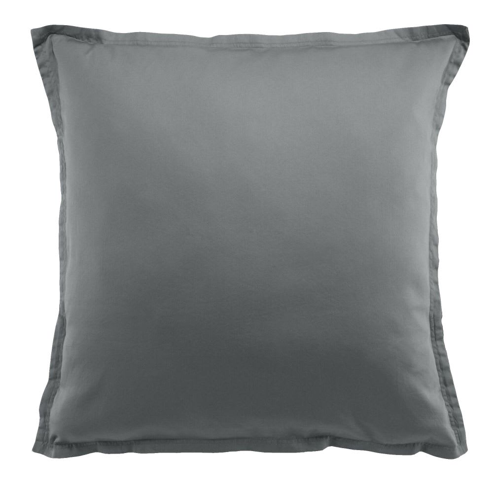 Taie d'oreiller carrée satin de coton gris foncé 65x65 cm