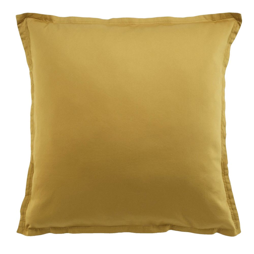 Taie d'oreiller carrée satin de coton jaune 65x65 cm