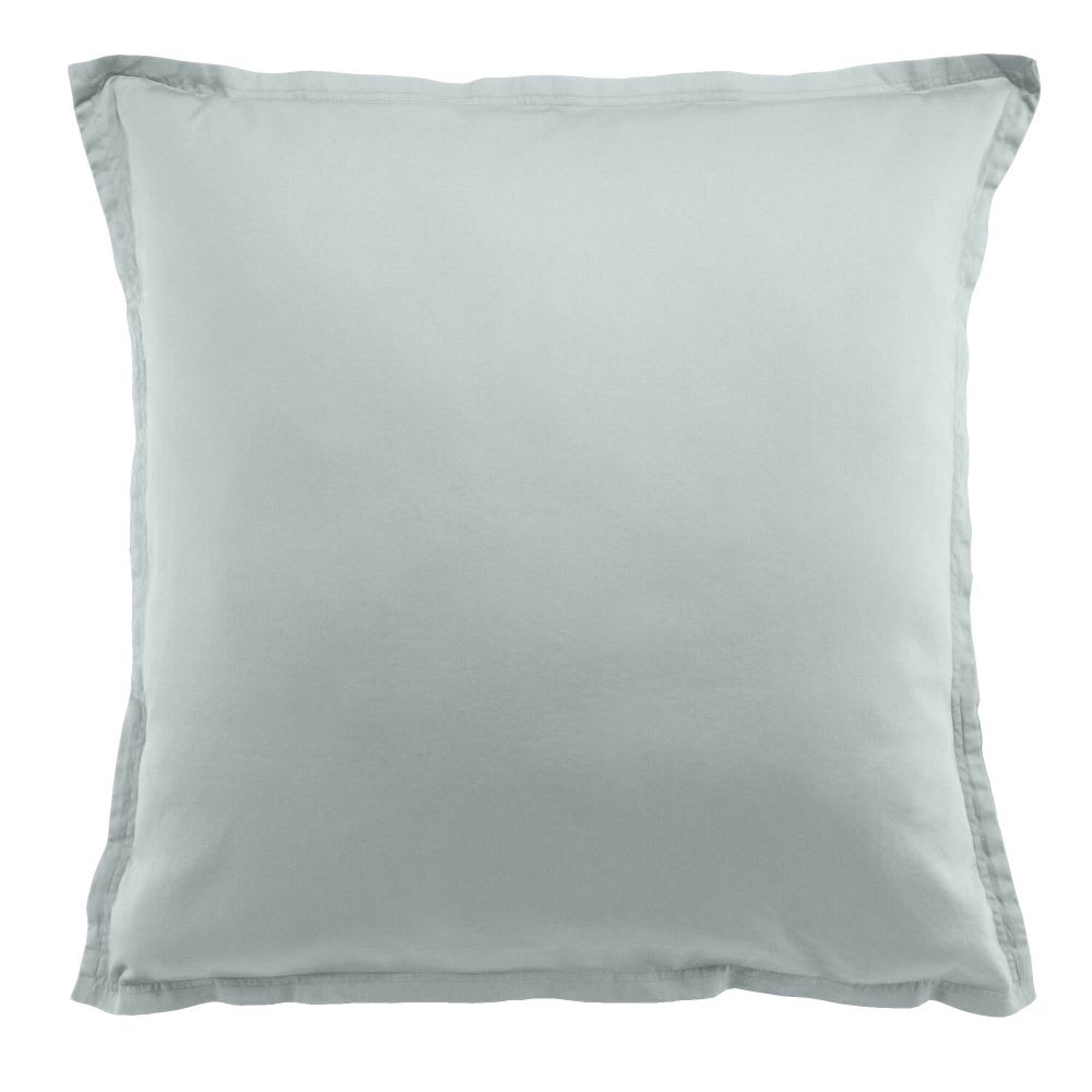 Taie d'oreiller carrée satin de coton bleu 65x65 cm