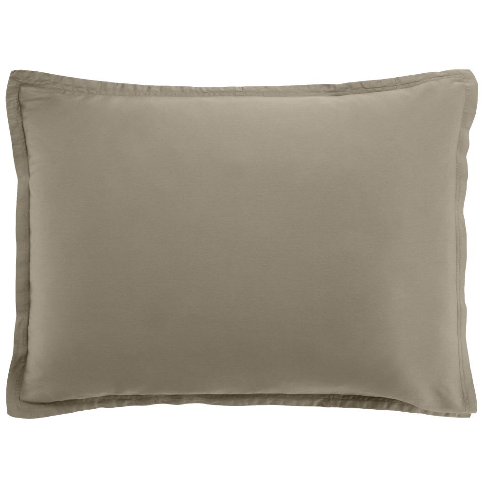 Taie d'oreiller rectangle satin de coton beige 50x70 cm
