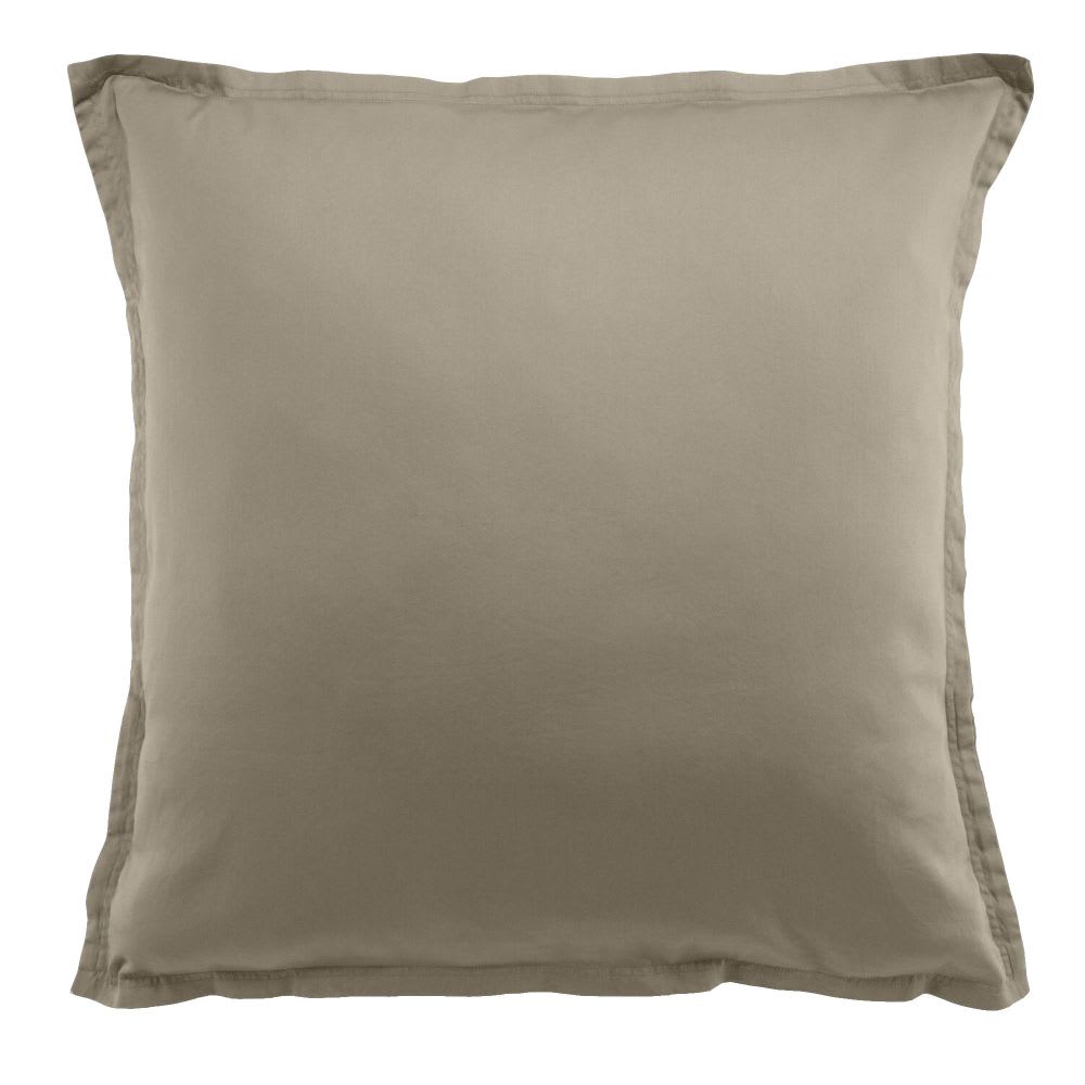 Taie d'oreiller carrée satin de coton beige 65x65 cm