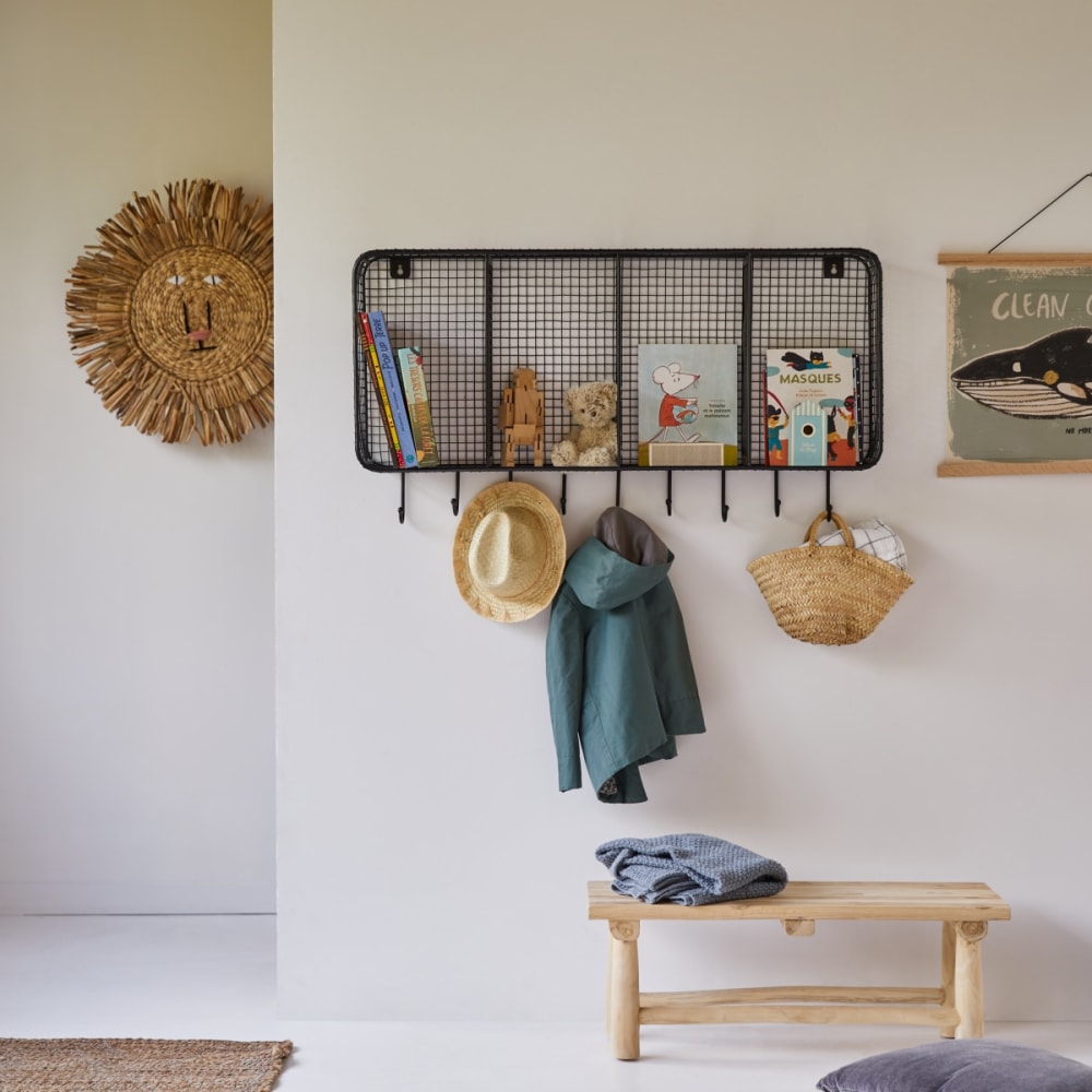 Tikamoon Rechteckige Kinder-Wandgarderobe aus Metall style industrial SCHWARZ METALL Kinder