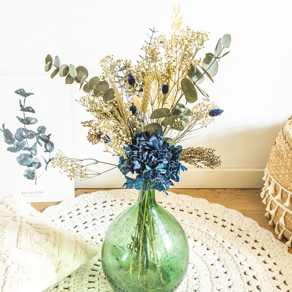 Réconciliation Végétale Bouquet de fleurs séchées pour dame jeanne hortensia bleu - Fibres Naturelles